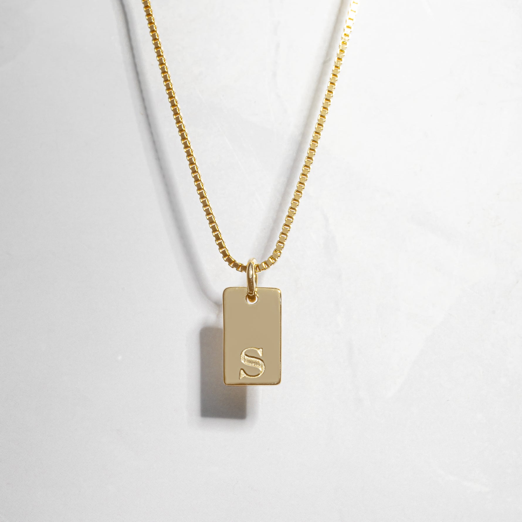 dainty initial tag neckalce, custom engraved tag