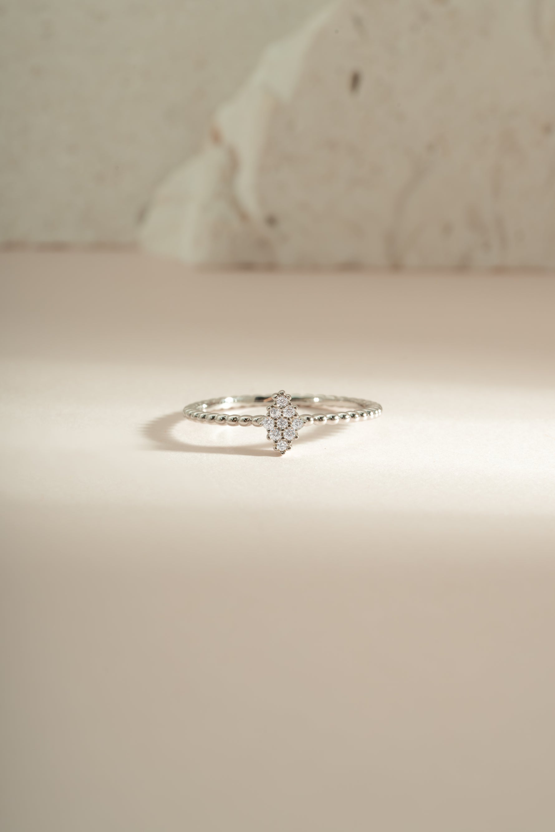 Sterling silver Beaded CZ Kite Ring by Sami Jewels featuring a kite-shaped beaded design for elegant jewelry.