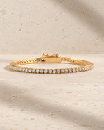 Lab-grown diamond tennis bracelet in gold vermeil with the clasp closed