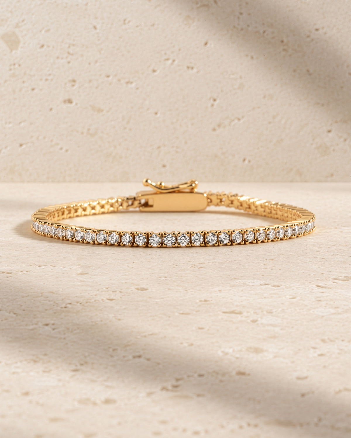 Lab-grown diamond tennis bracelet in gold vermeil with the clasp closed