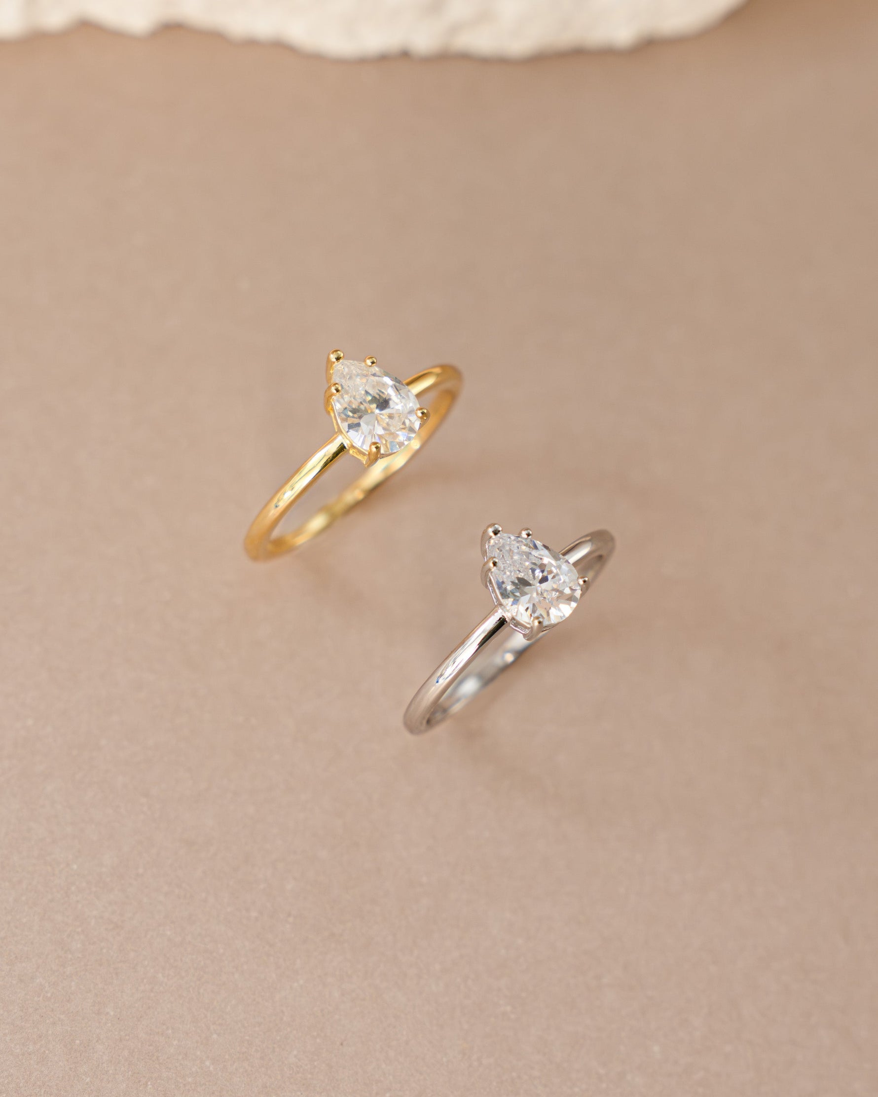Gold and sterling silver Large Pear Statement Ring by Sami Jewels showcasing a bold, elegant design with a prominent pear-shaped centerpiece.