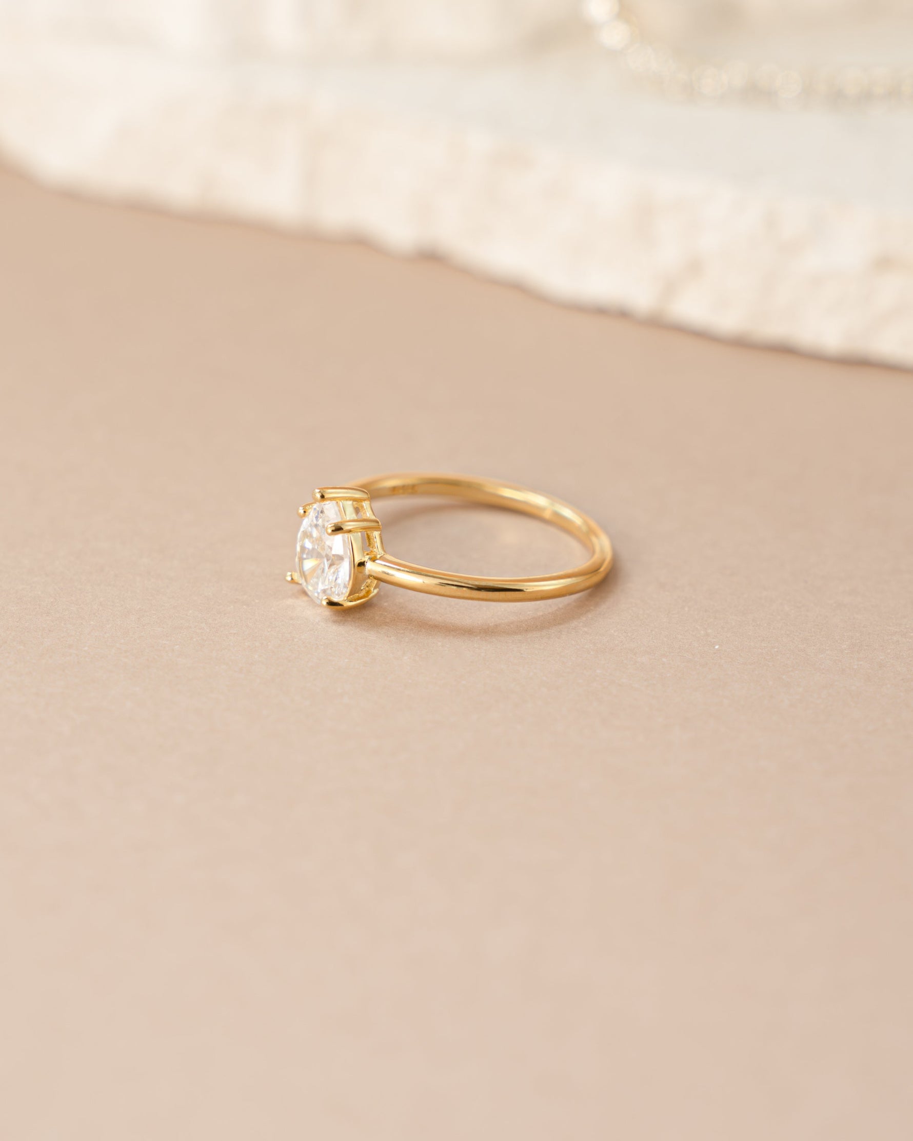 Gold Large Pear Statement Ring by Sami Jewels, side view showing the bold pear-shaped design and elegant craftsmanship.