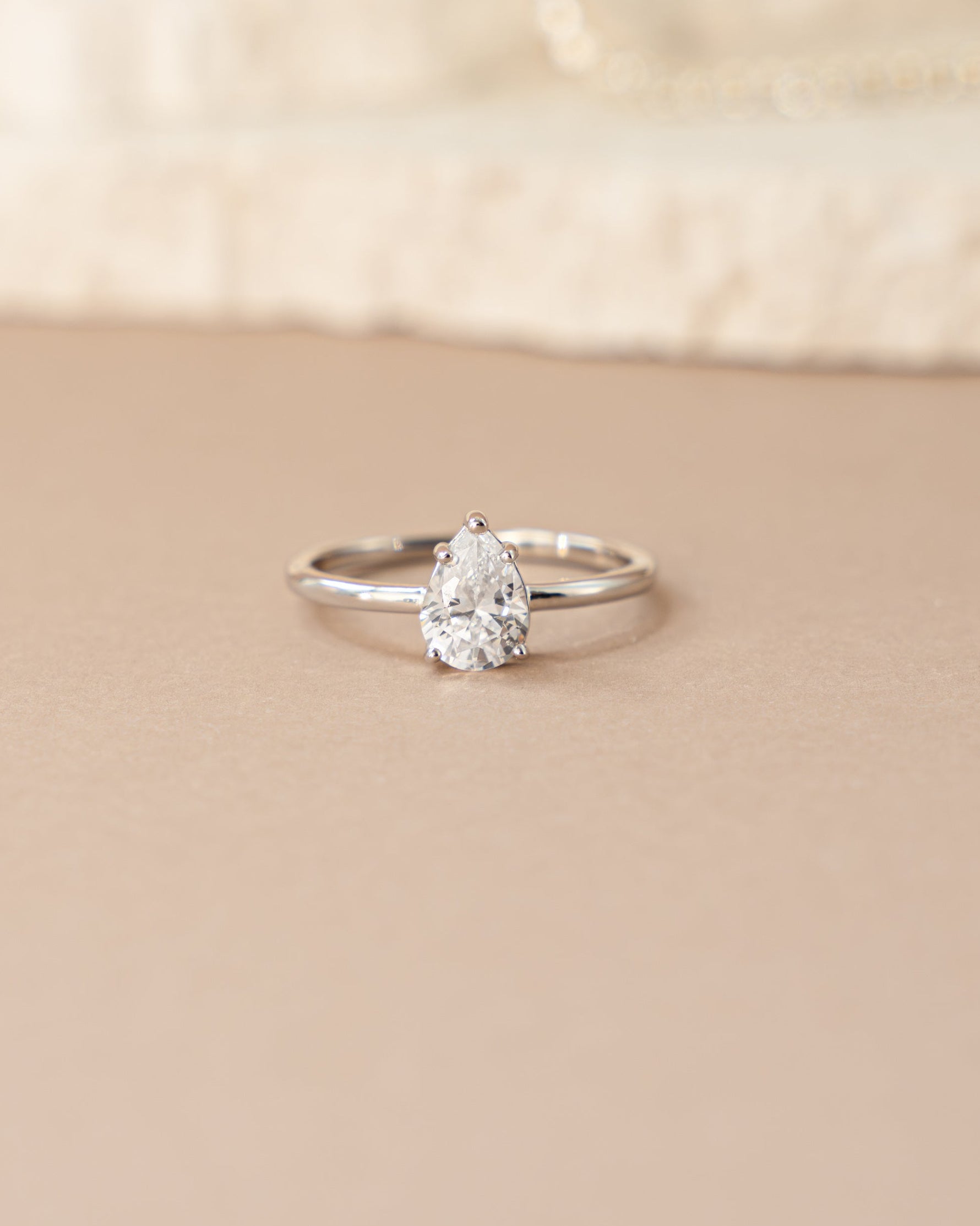 Sterling silver large pear-shaped statement ring by Sami Jewels, front view showcasing bold, elegant design.
