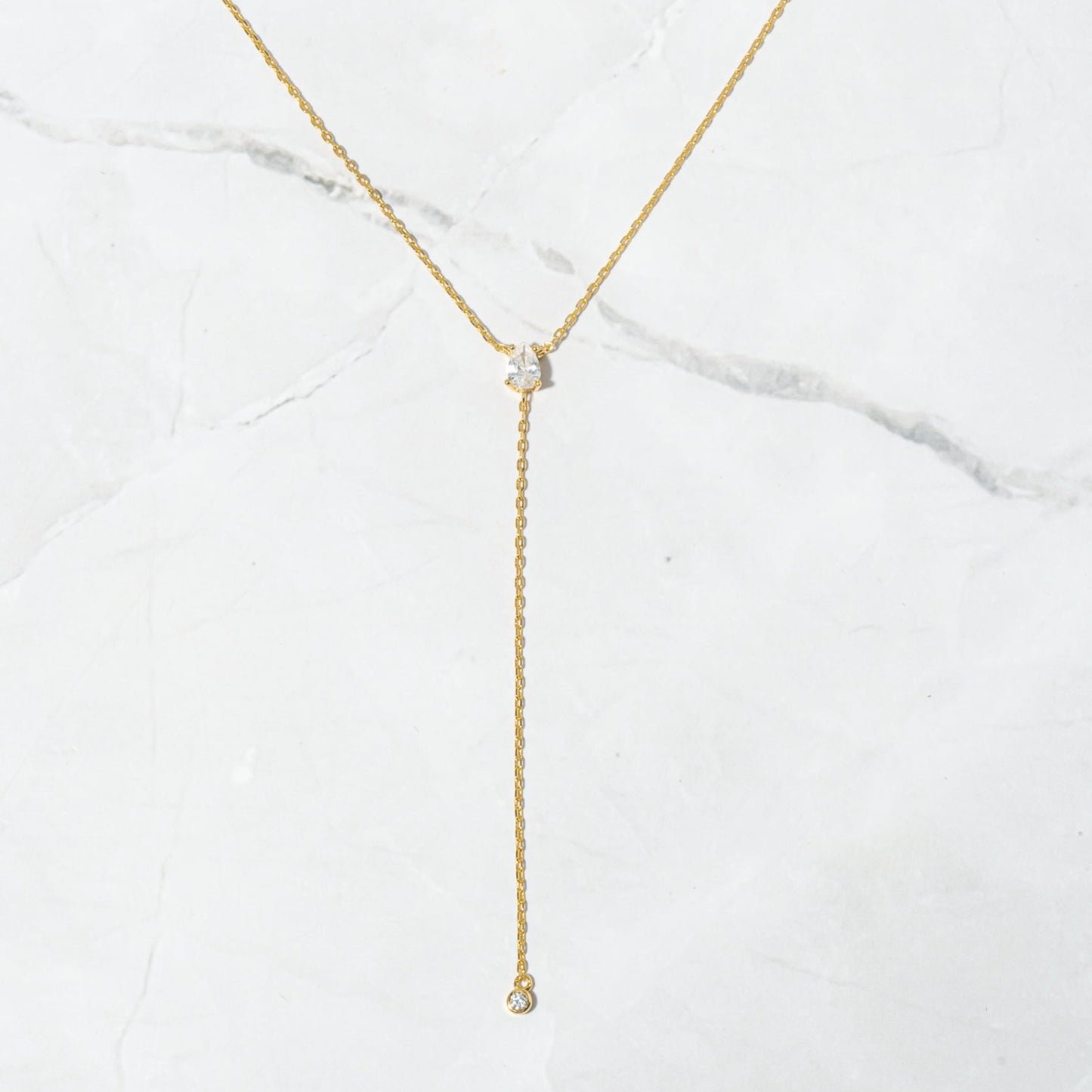 lariat necklace with pear stone