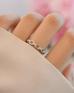 link chain ring in sterling silver on model