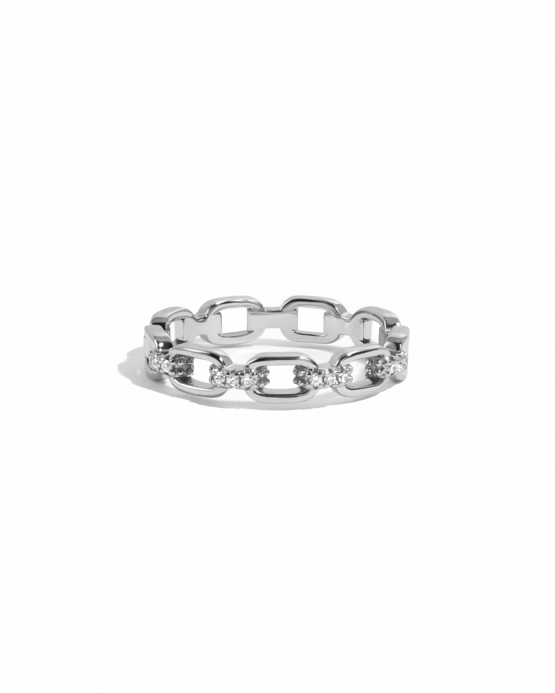 link chain ring in sterling silver on white background