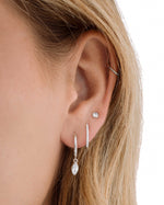 Sterling silver Marquise Bezel Drop Huggie Earrings by Sami Jewels featuring elegant marquise-shaped designs