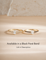 Sami Jewels Maddy Ring featuring marquise black CZ stones on a gold pave band, showcasing elegant jewelry design.