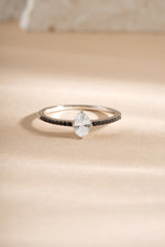 Sami Jewels Black CZ Maddy II ring with marquise-cut black cubic zirconia and pave band in sterling silver, front view.