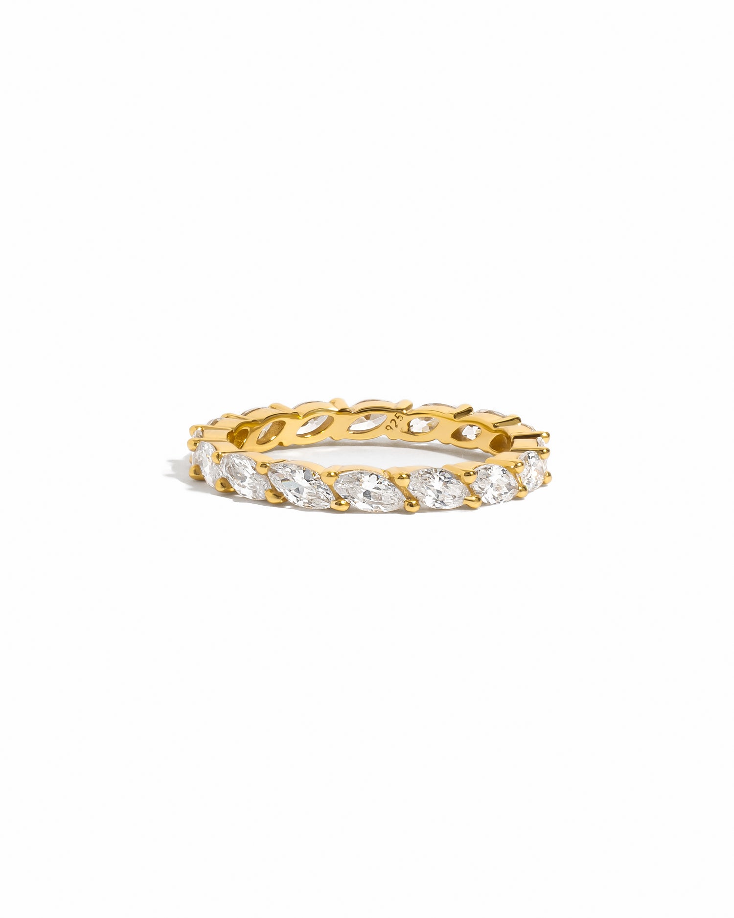 Gold Marquise Eternity Ring by Sami Jewels featuring a continuous row of marquise-shaped gemstones on a white background