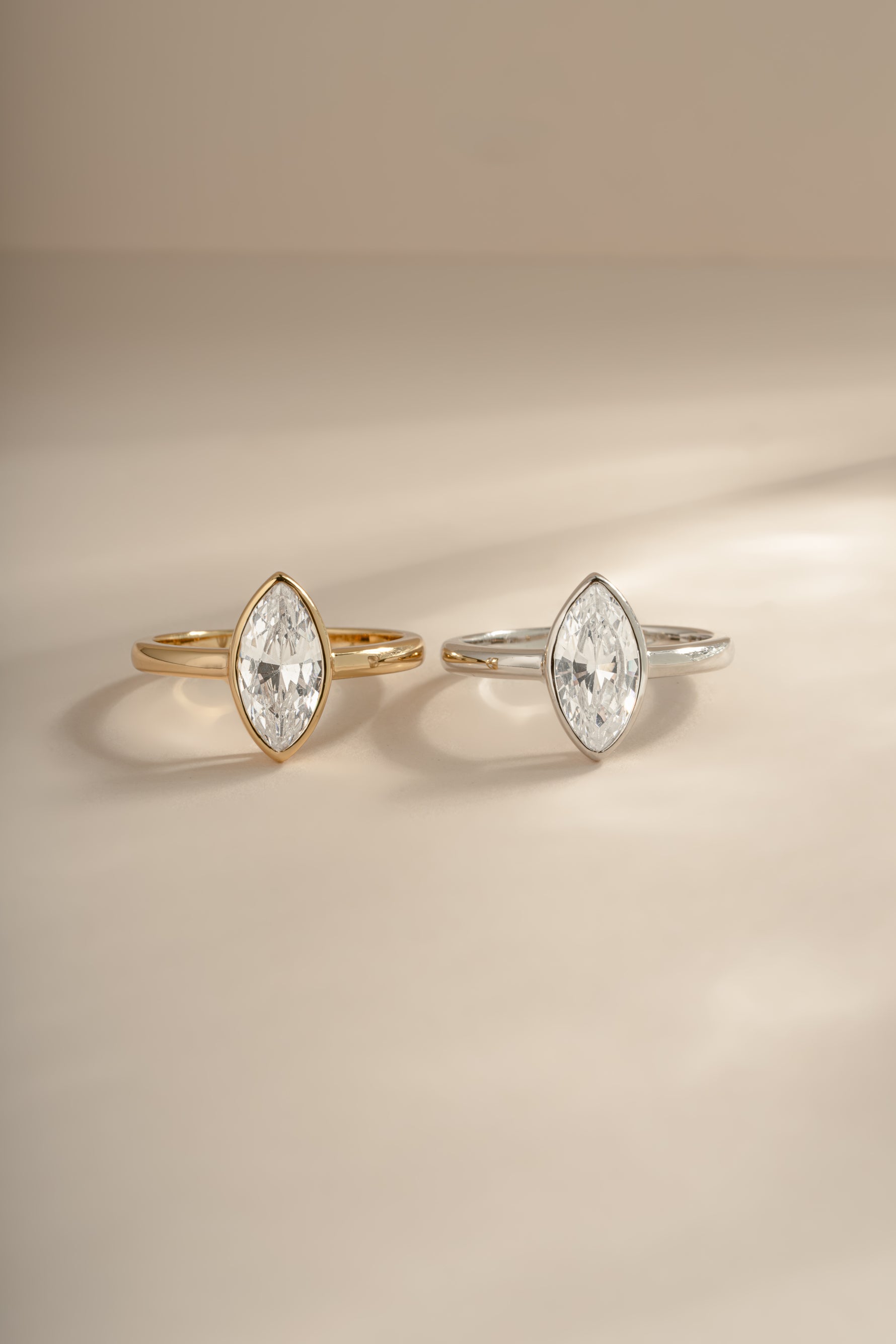 Gold and sterling silver Bezel Marquise Ring by Sami Jewels featuring a marquise-shaped gemstone setting.