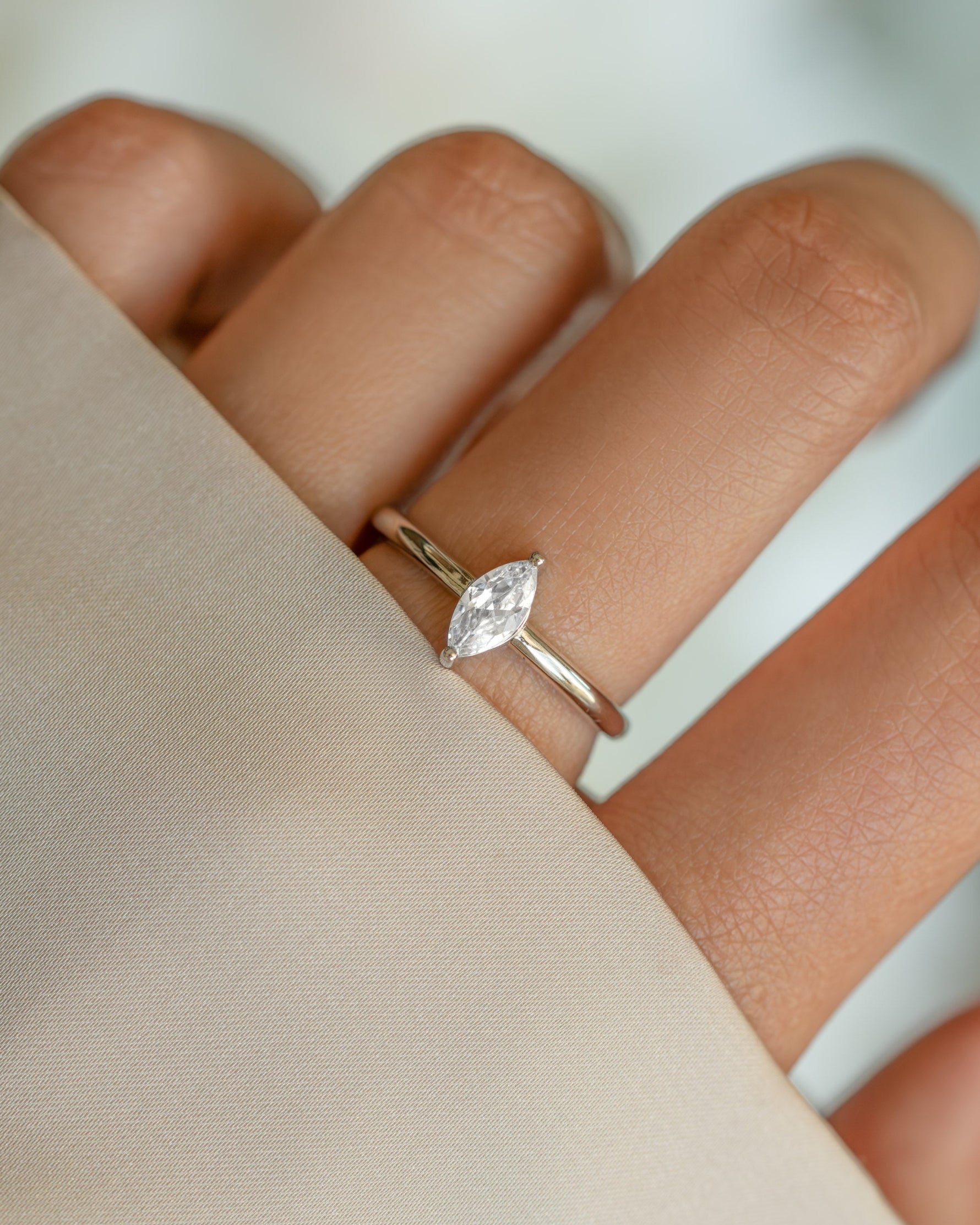Sterling silver Solitaire Marquise Ring by Sami Jewels featuring a marquise-cut gemstone on a sleek ring band.