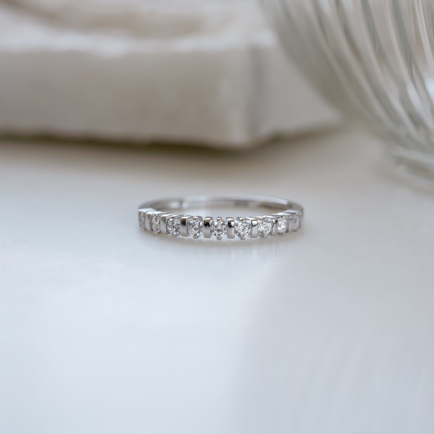 sterling silver cz fluted ring