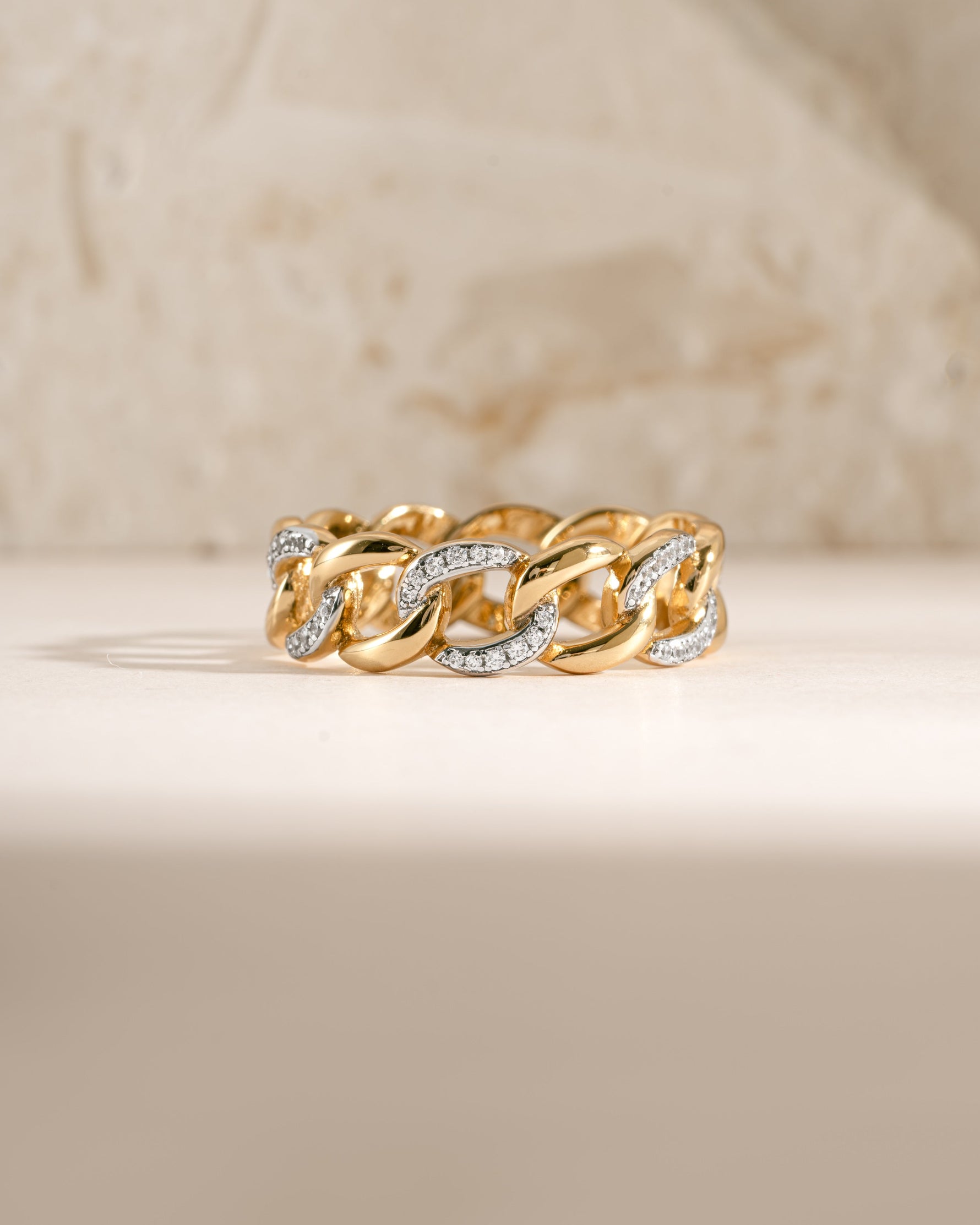 Sami Jewels mixed metal pavé chain ring featuring sparkling pave details and a stylish layered chain design.