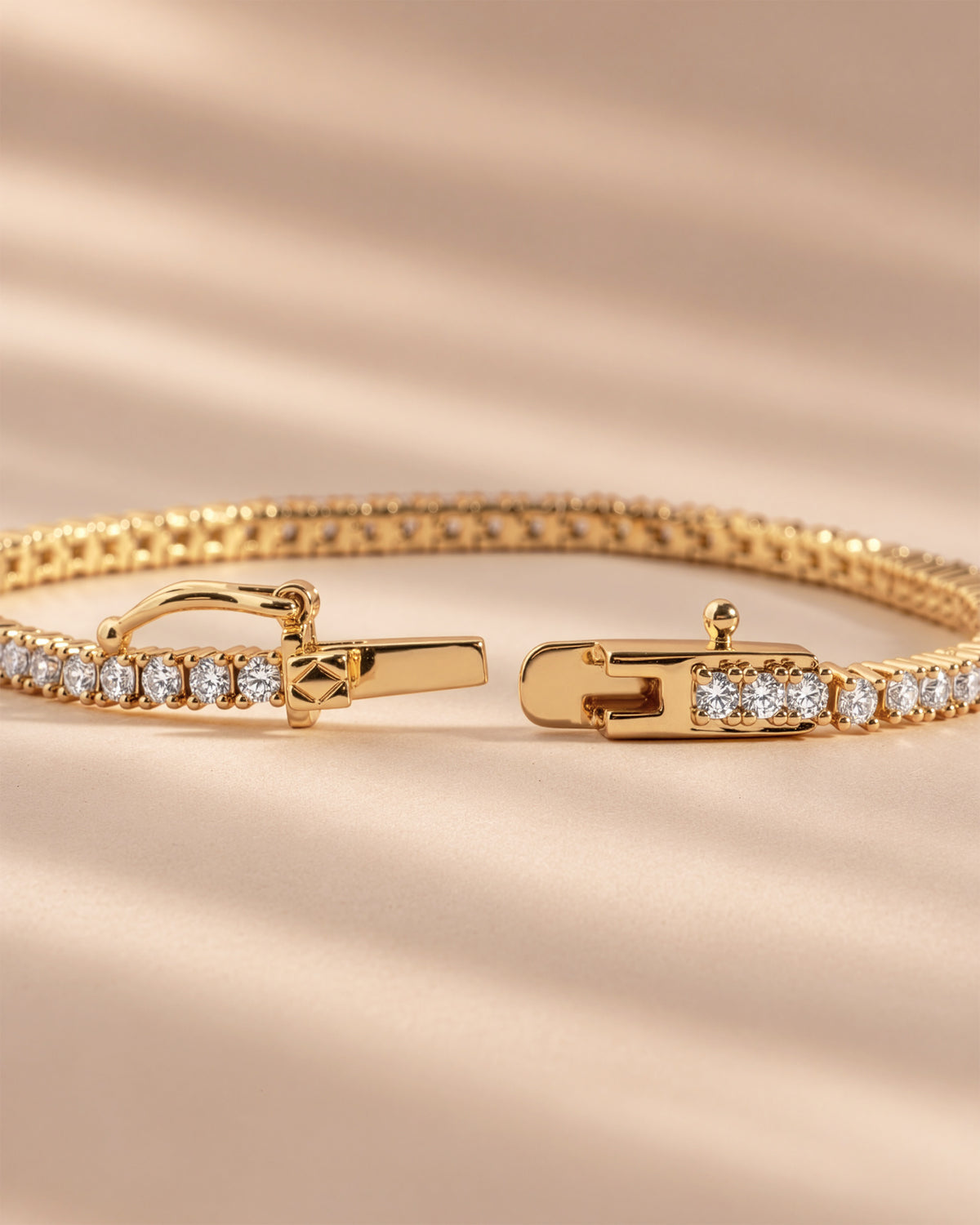 Moissanite tennis bracelet with the box clasp open