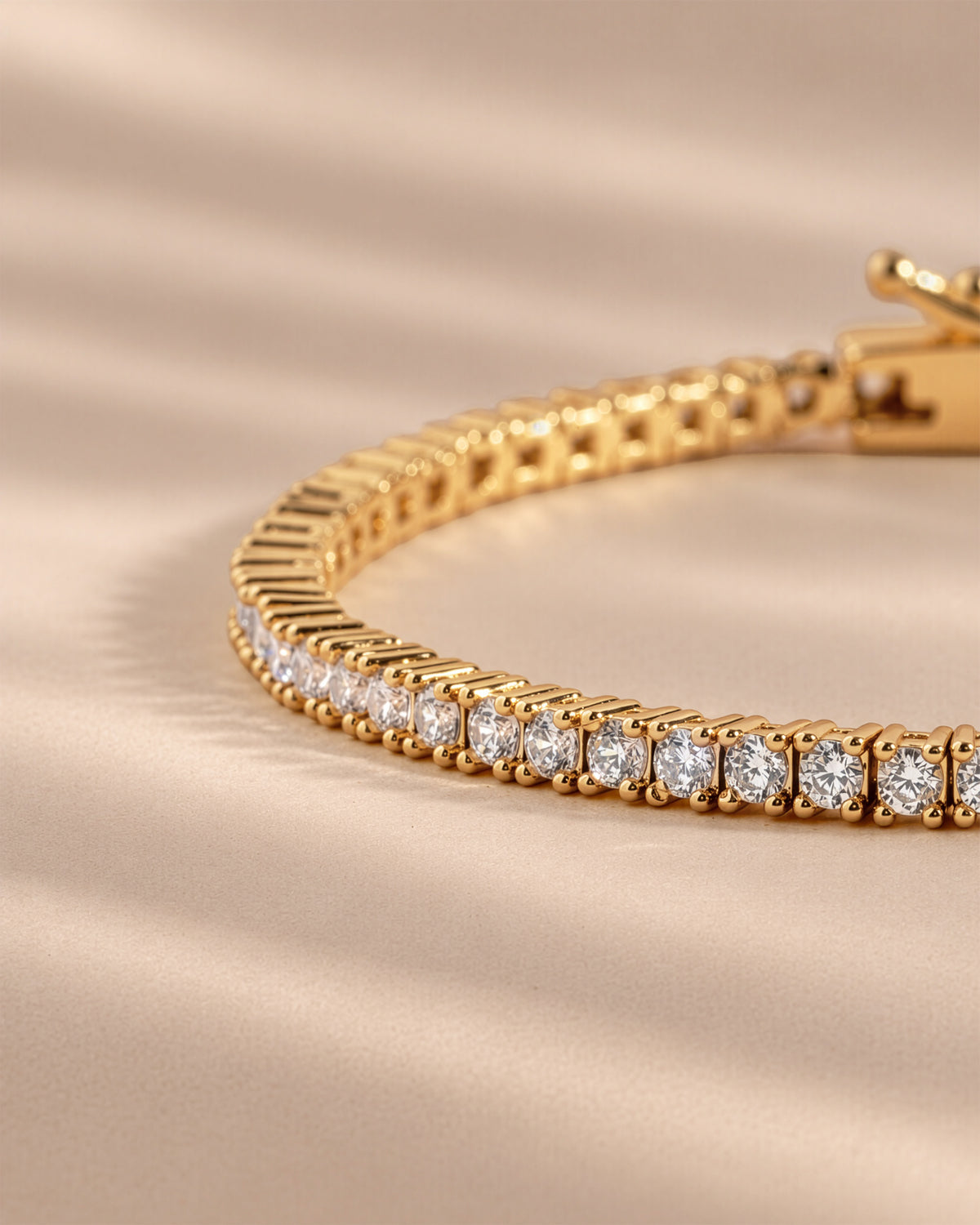 Close-up of the prong-set stones on the moissanite tennis bracelet