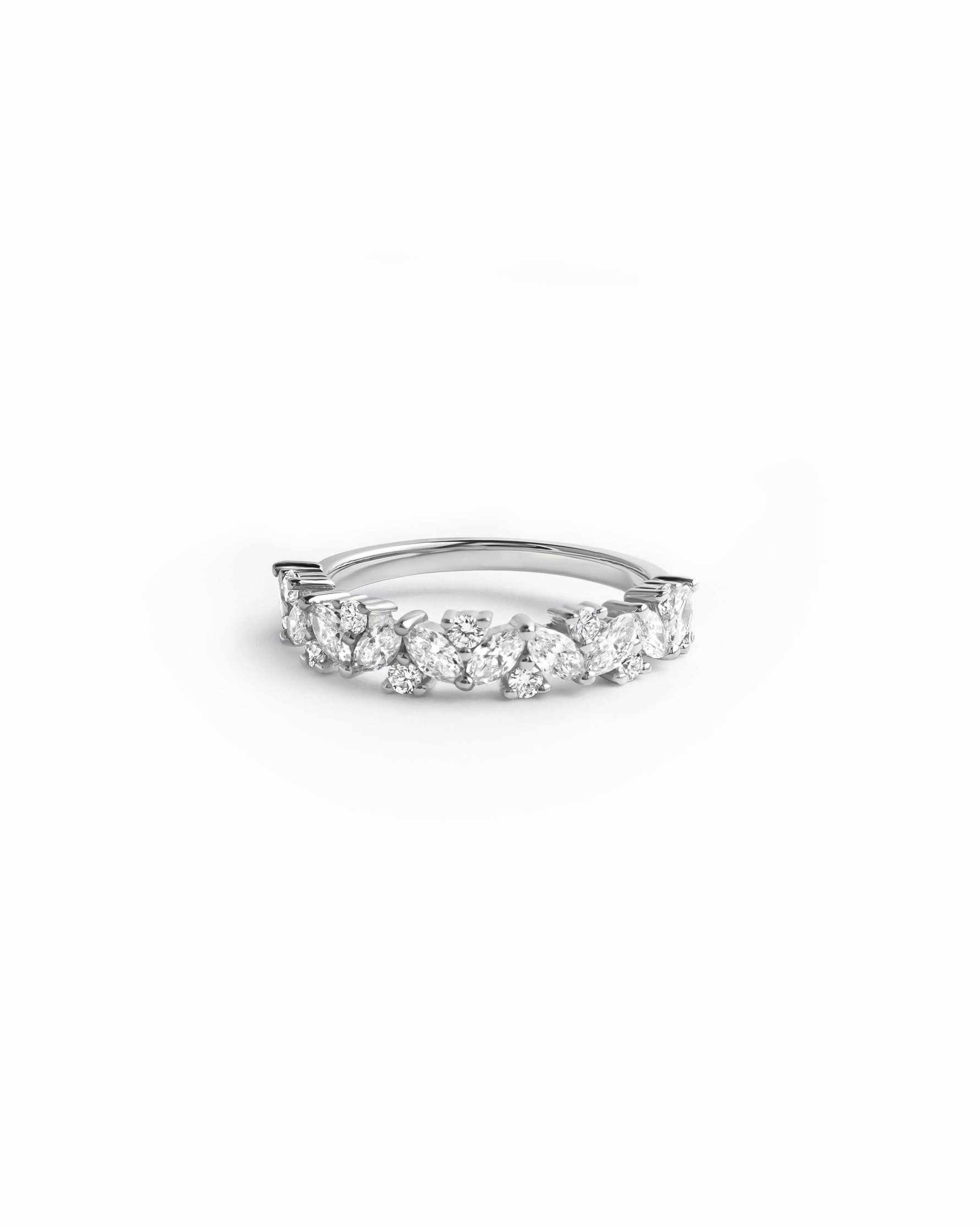 Silver 5mm multi-stone diamond ring by Sami Jewels featuring a sparkling array of colorful gemstones and a sleek band.