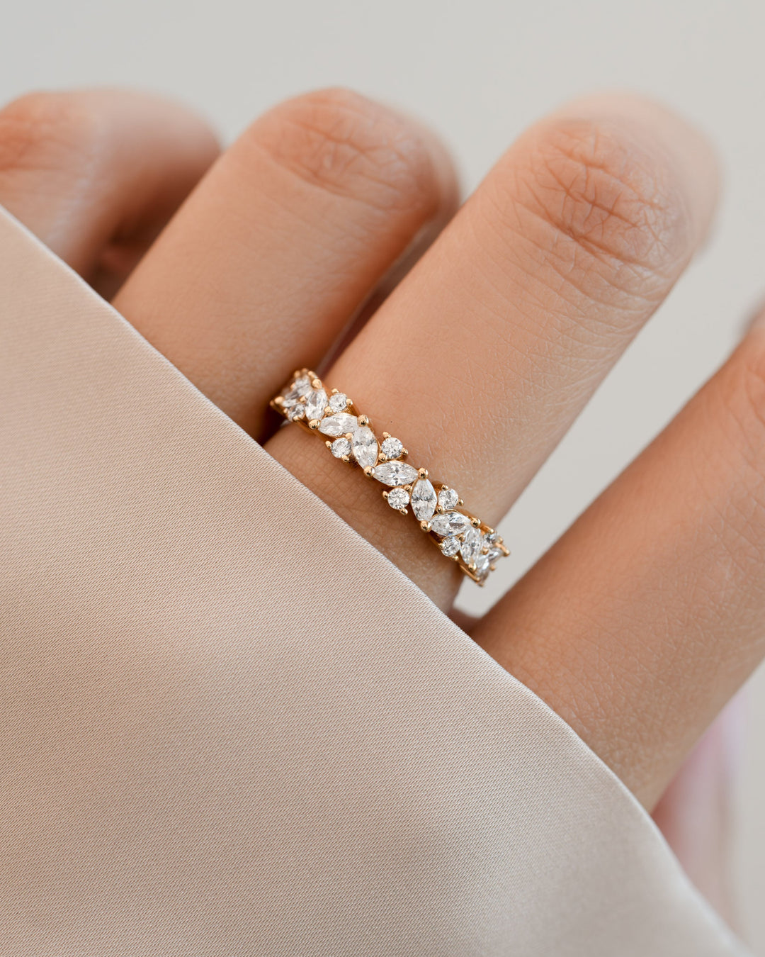 Sami Jewels 4mm multi-stone diamond ring with gold band, showcasing colorful gemstones and a sleek, elegant design.