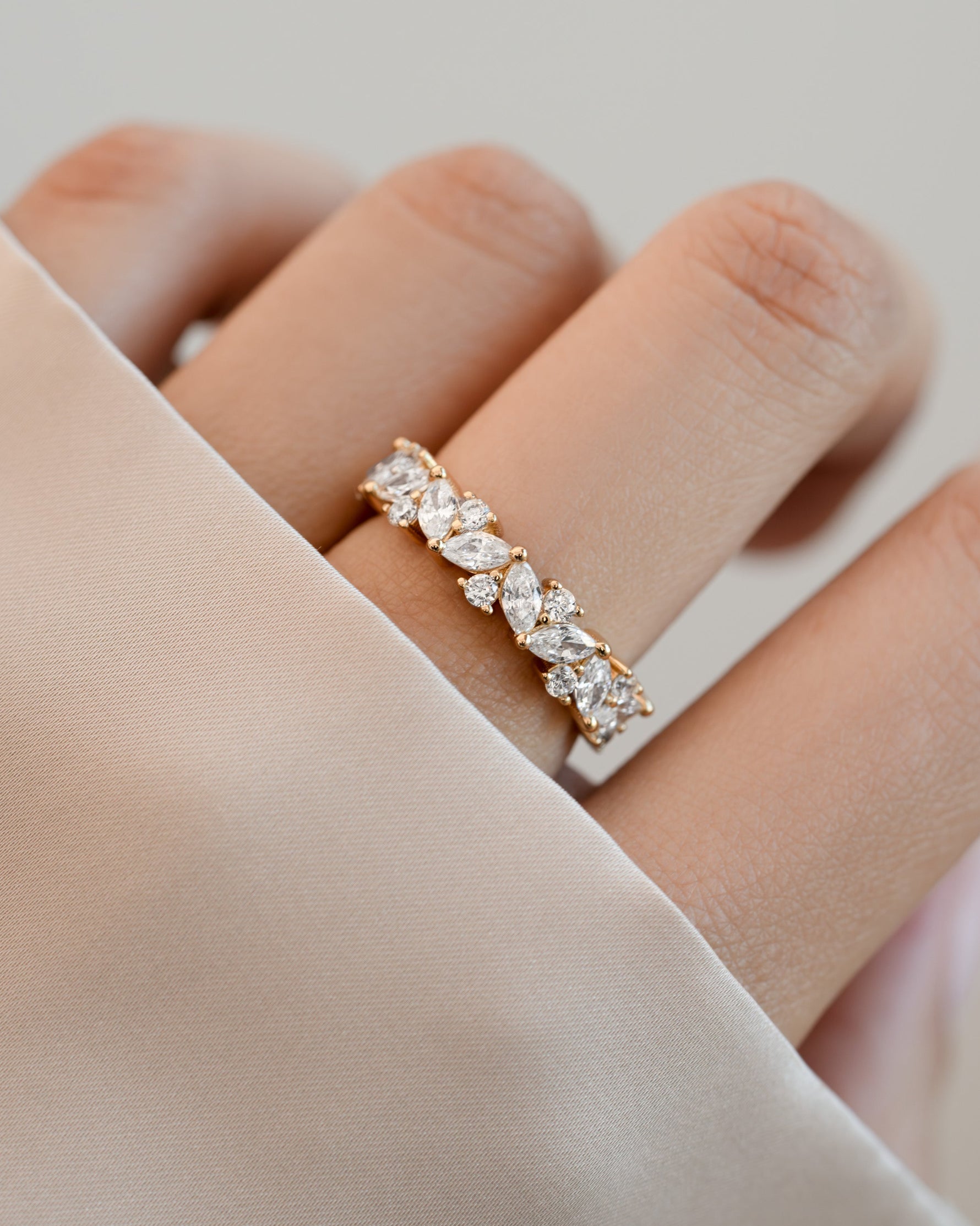 Sami Jewels 5mm multi-stone diamond ring in gold, featuring a colorful array of gemstones on a sleek band.