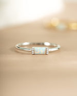 Sterling silver Opal Baguette Ring with detailed gemstone setting, showcasing elegant jewelry design by Samijewels-527.
