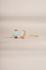 opal baguette studs in gold side view