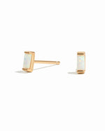 Sami Jewels opal baguette stud earrings with gold setting on white background, showcasing elegant jewelry design.