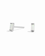 Sterling silver Opal Baguette Stud Earrings by Sami Jewels, featuring white opal gemstones on a clean white background.