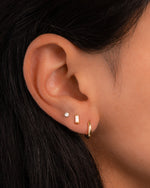 Sami Jewels opal baguette stud earrings featuring rectangular opal gemstones set in sterling silver or gold.