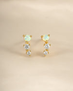 Gold opal ear climber earrings by Sami Jewels, front view showing elegant design and sparkling opal stones.