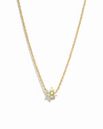 Gold Opal Flower Necklace by Sami Jewels featuring a delicate floral design on a white background.