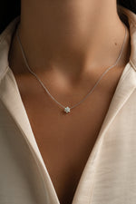 Sterling silver Opal Flower Necklace by Sami Jewels featuring a delicate floral design with vibrant opal gemstone.