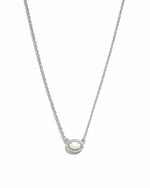 Sterling silver Opal Halo Necklace by Sami Jewels with a central opal gemstone and halo design, displayed against a white background.
