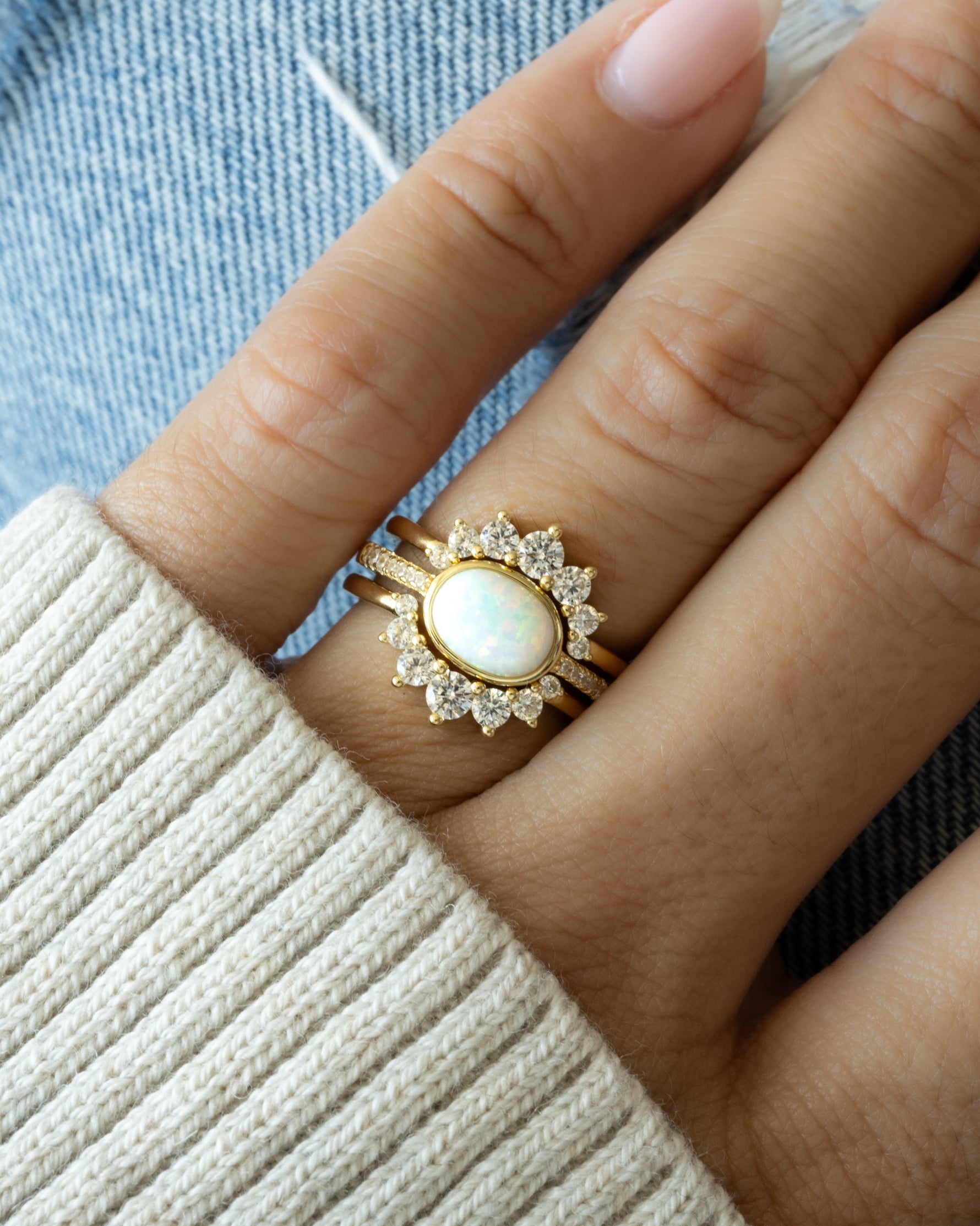 Three gold opal rings from Sami Jewels, featuring vibrant opal stones in a stylish ring set.