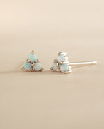 Sterling silver Opal Three Stone Stud Earrings by Sami Jewels featuring vibrant opal gemstones set in a classic stud design.