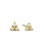 Gold Opal Three Stone Stud Earrings by Sami Jewels featuring three sparkling opal gemstones set in a classic stud design.