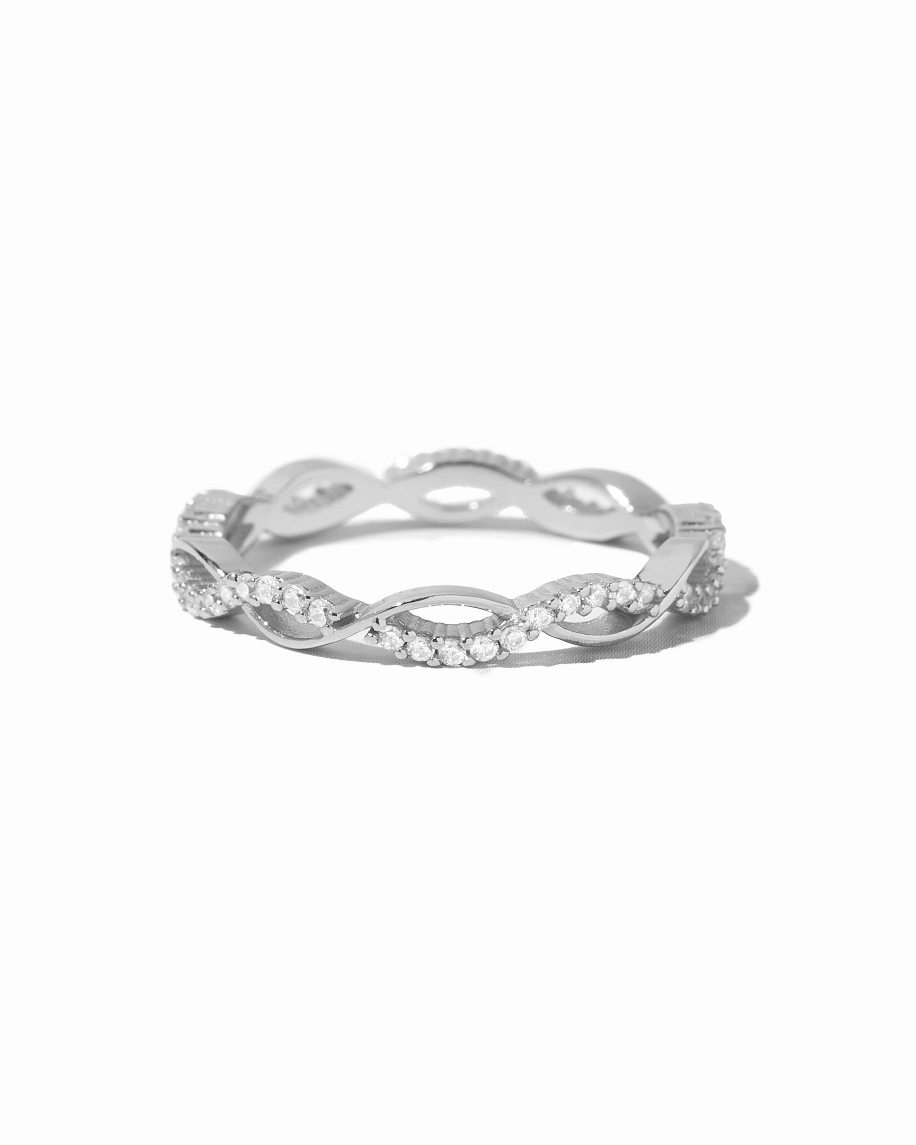 Sterling silver open infinity ring from Sami Jewels featuring a sleek, minimalist design against a white background.