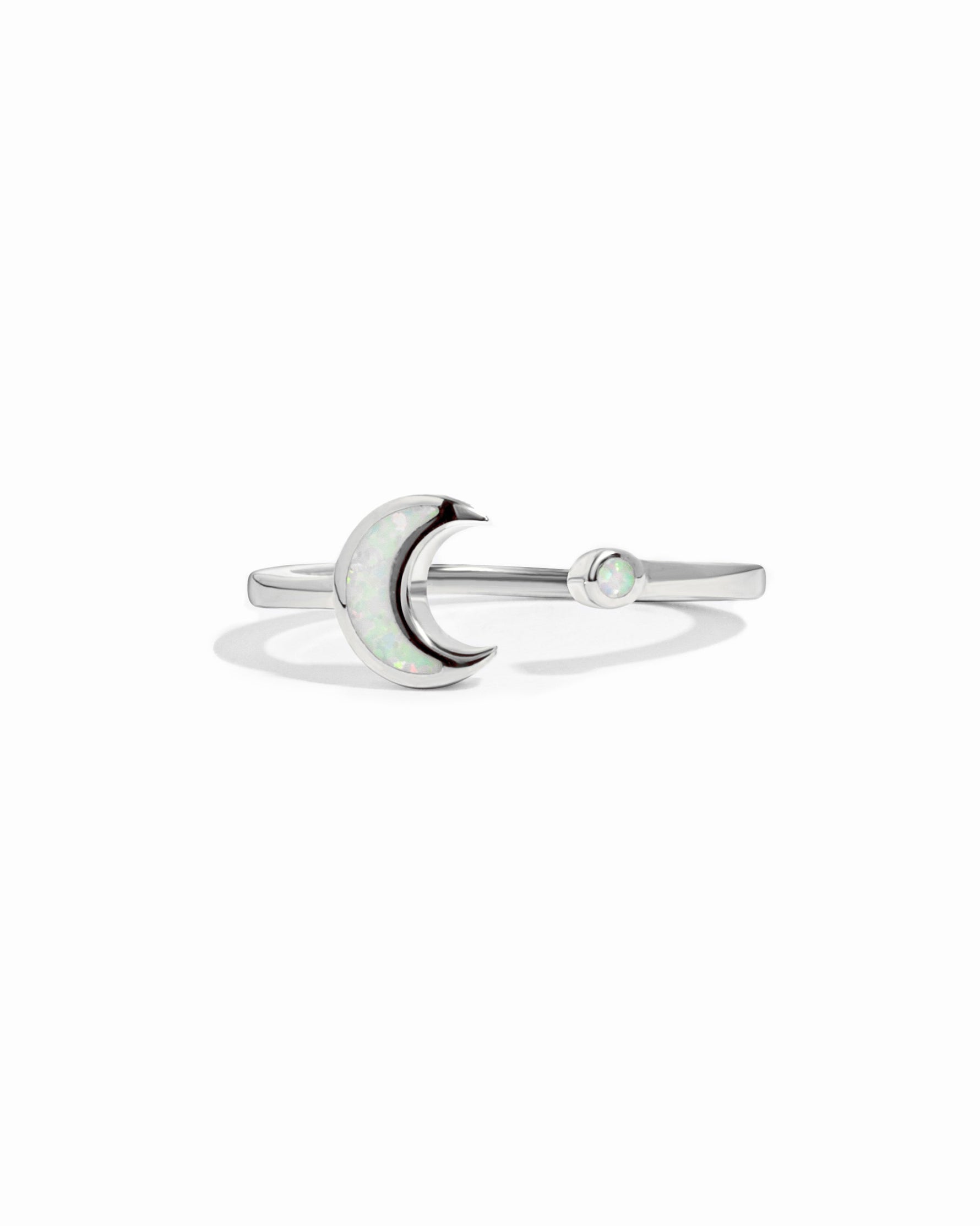 Sterling silver Opal Moon Ring by Sami Jewels featuring a round opal gemstone on a sleek band.