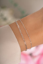 Sterling silver paperclip and chain bracelet set by Sami Jewels featuring sleek, modern jewelry design.