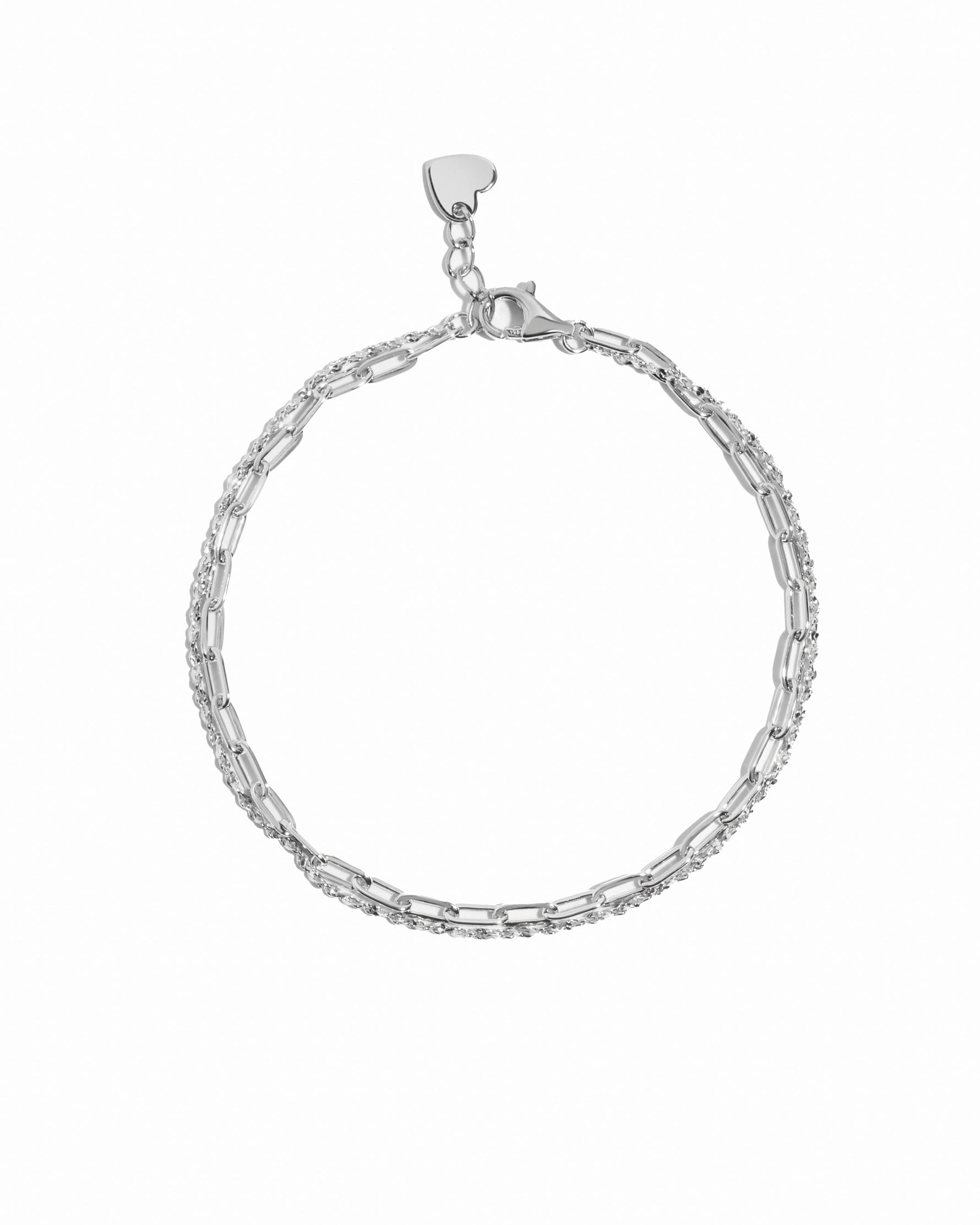 Sterling silver paperclip and chain bracelet set from Sami Jewels displayed on a white background.