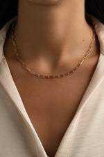 Rose gold Paperclip Necklace by Sami Jewels featuring sleek interlinked paperclip chain design.