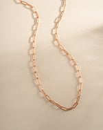 Rose gold Paperclip Necklace by Sami Jewels featuring sleek, elongated metal links on a delicate chain.