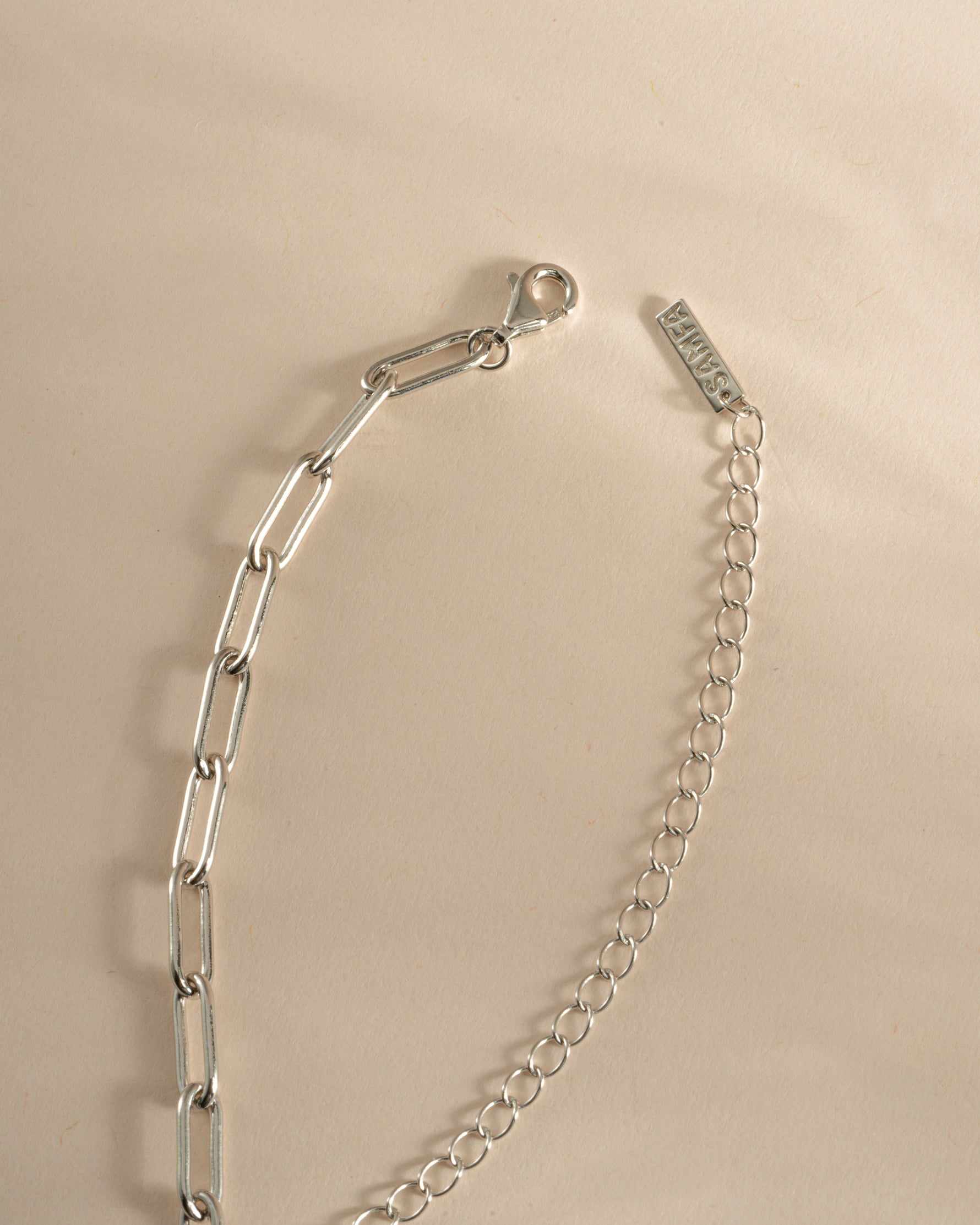 Sterling silver Paperclip Necklace with lobster clasp closure by Sami Jewels, featuring sleek, interconnected paperclip links.