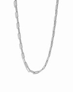 Sterling silver paperclip necklace by Sami Jewels displayed against a white background.