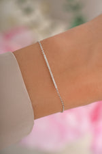 Sterling silver Pavé Bar Bracelet by Sami Jewels featuring a sleek, minimalist design with sparkling pave accents.