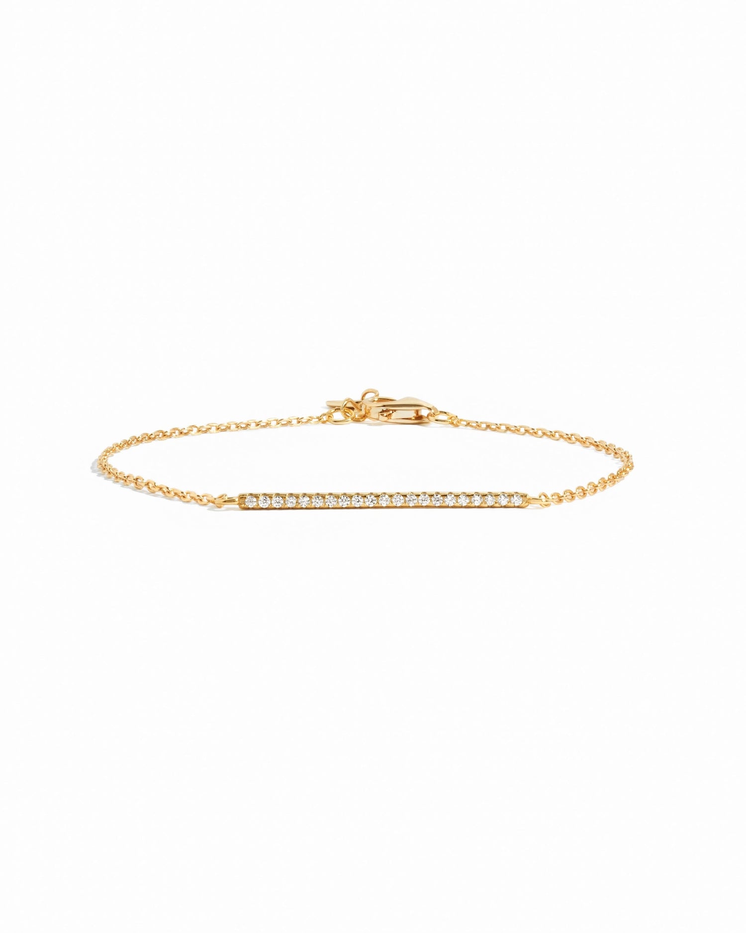 Gold Pavé Bar Chain Bracelet by Sami Jewels featuring a sleek, sparkling pave bar design on a white background.