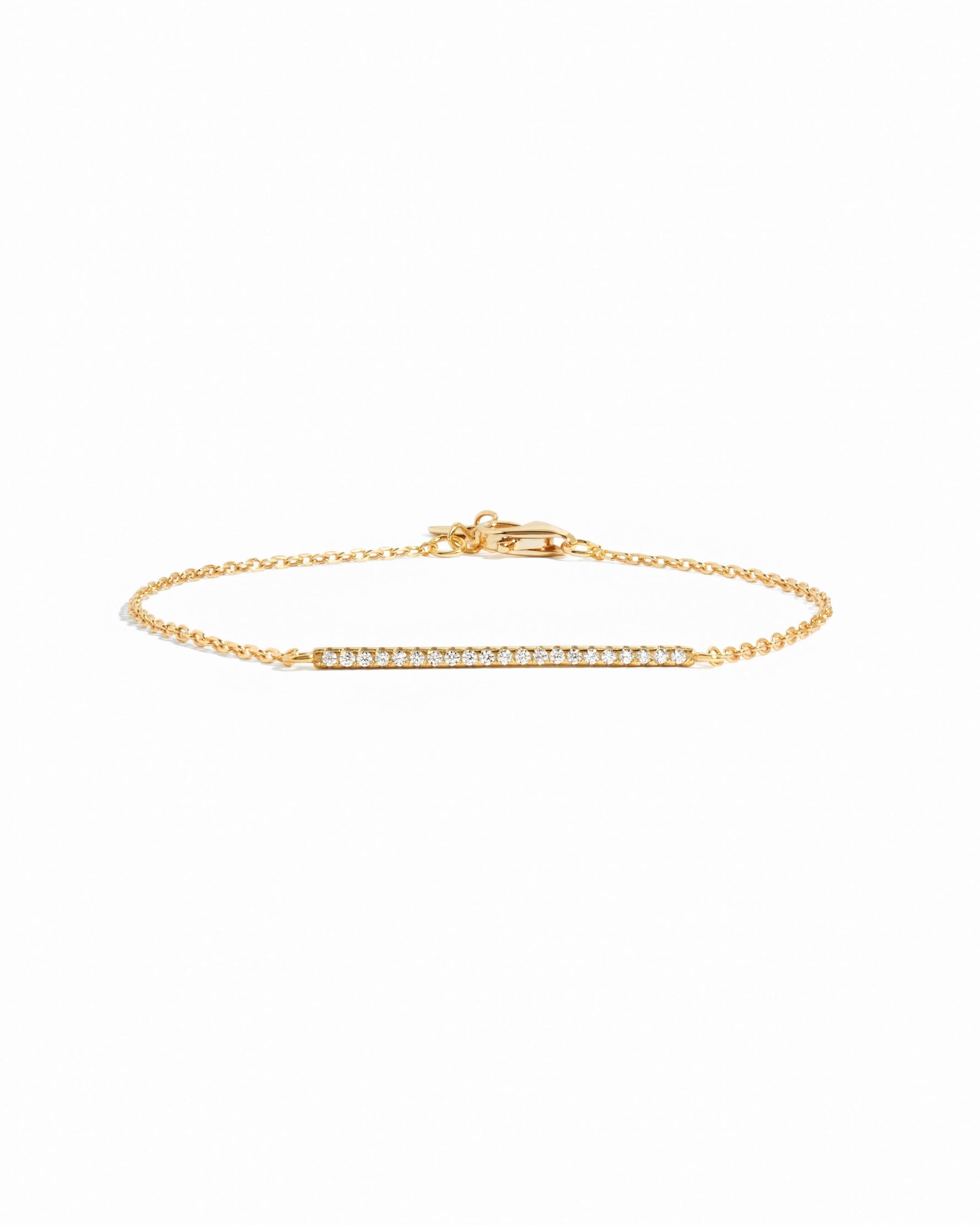 Gold Pavé Bar Chain Bracelet by Sami Jewels featuring a sleek, sparkling pave bar design on a white background.