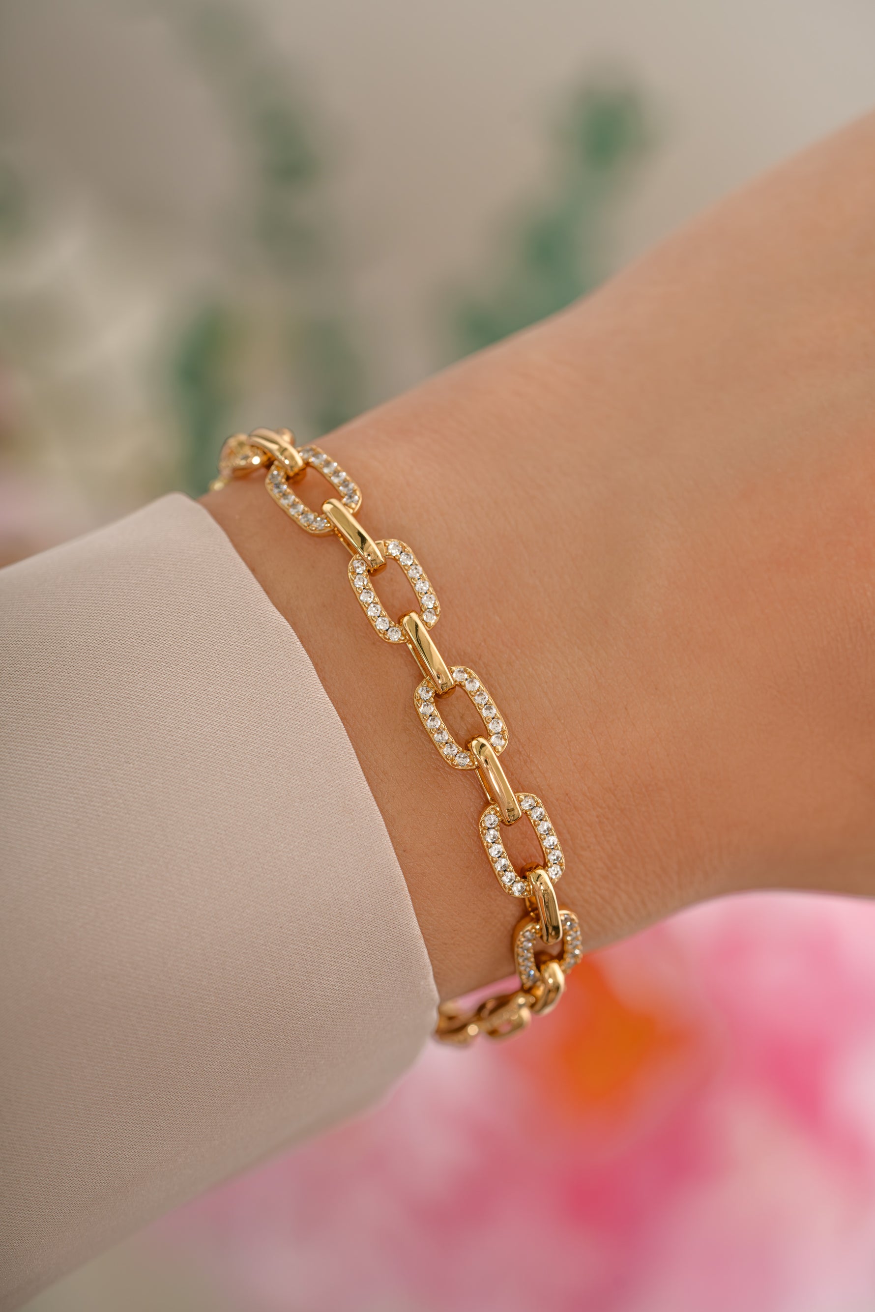 Gold pave chain link bracelet by Sami Jewels featuring sparkling pave details and a sleek, modern design.