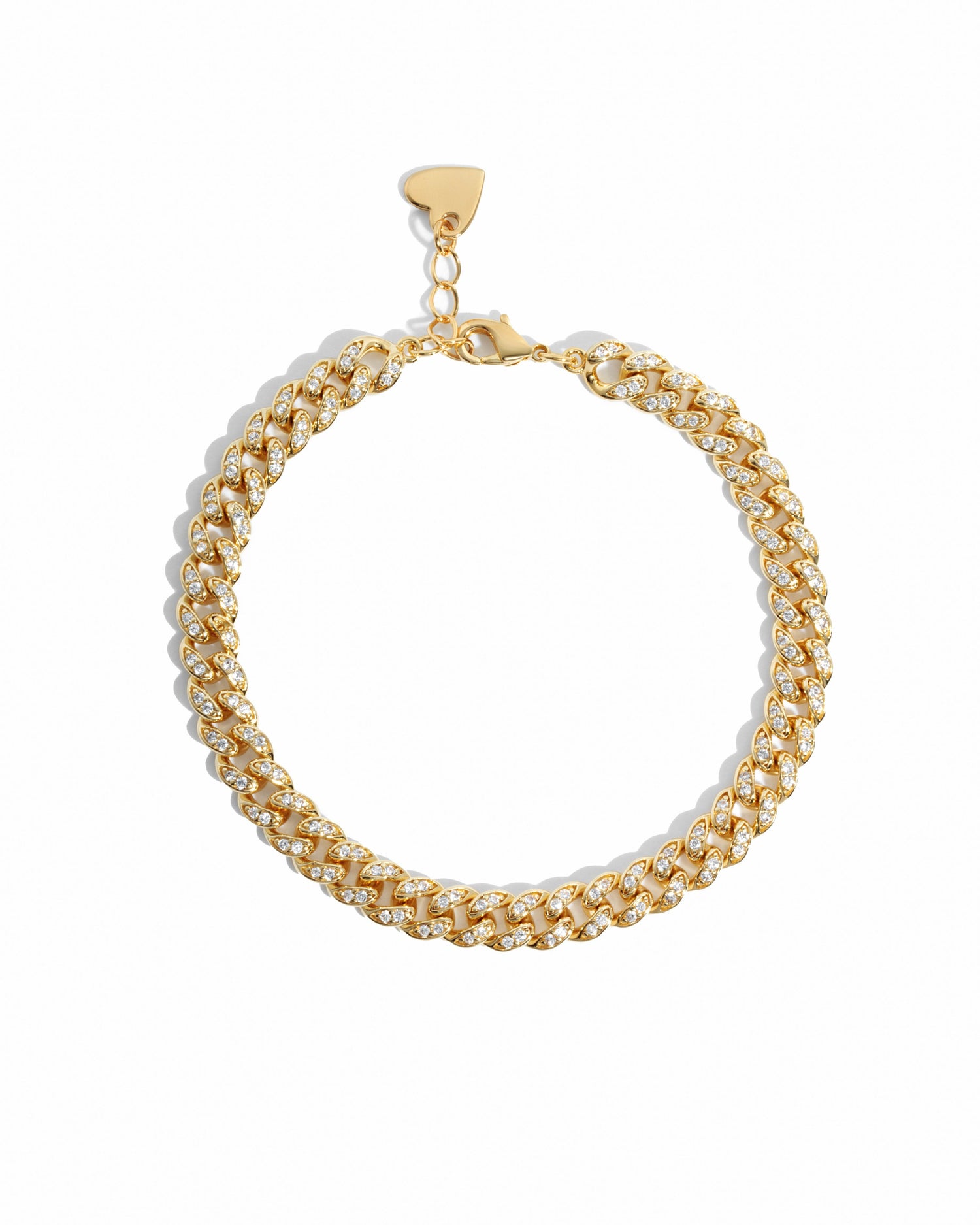 Gold Pavé Chain Link Bracelet by Sami Jewels featuring intricate pave detailing on a white background.