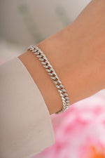 Silver Pavé Chain Link Bracelet by Sami Jewels featuring sparkling pavé-set links on a sleek bracelet design.