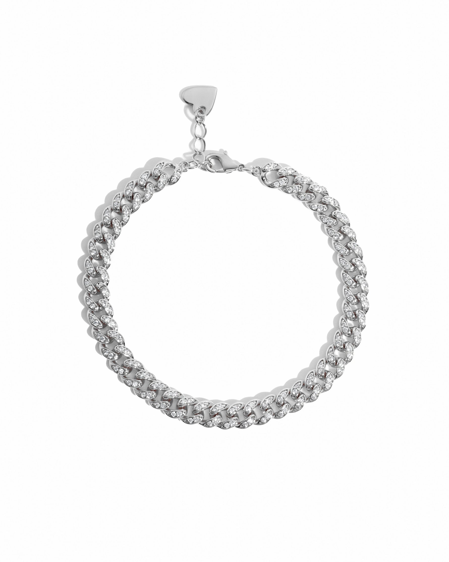 Silver pavé chain link bracelet from Sami Jewels, showcasing intricate pave detailing on a white background.